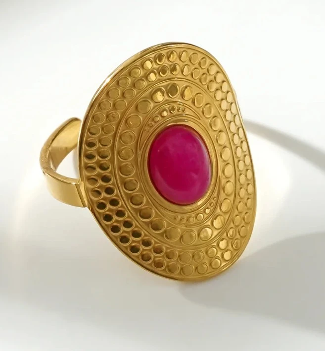 Bague dorée Ovale Fuchsia