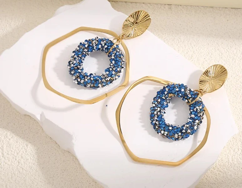 Créoles dor. brillantes bleues