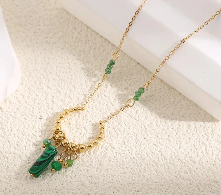 Collier Anneau Doré Malachite