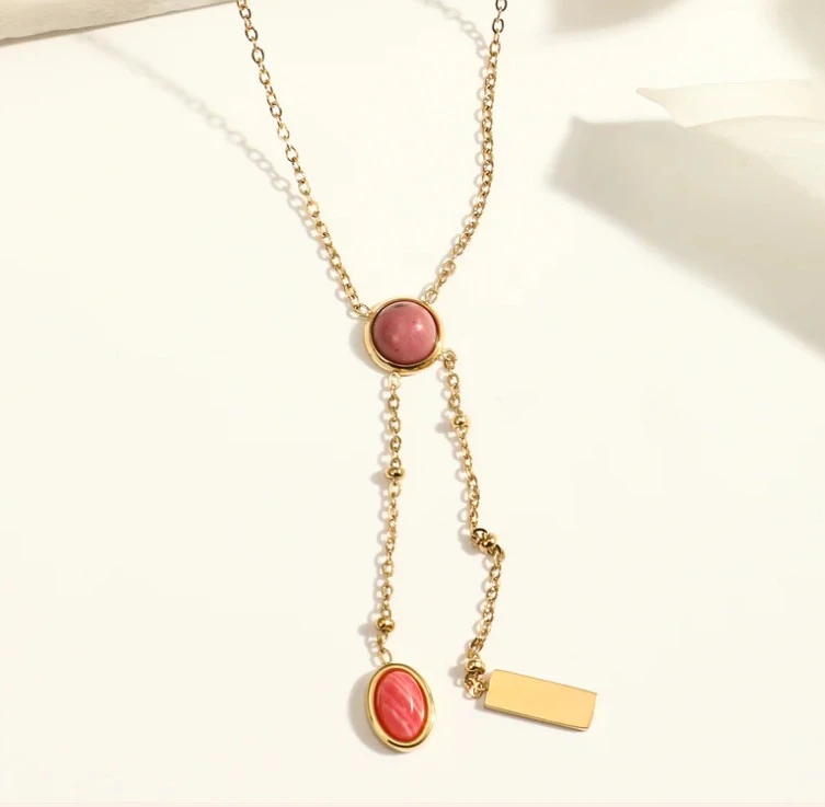 Chaine dorée en Y Pierre Rose