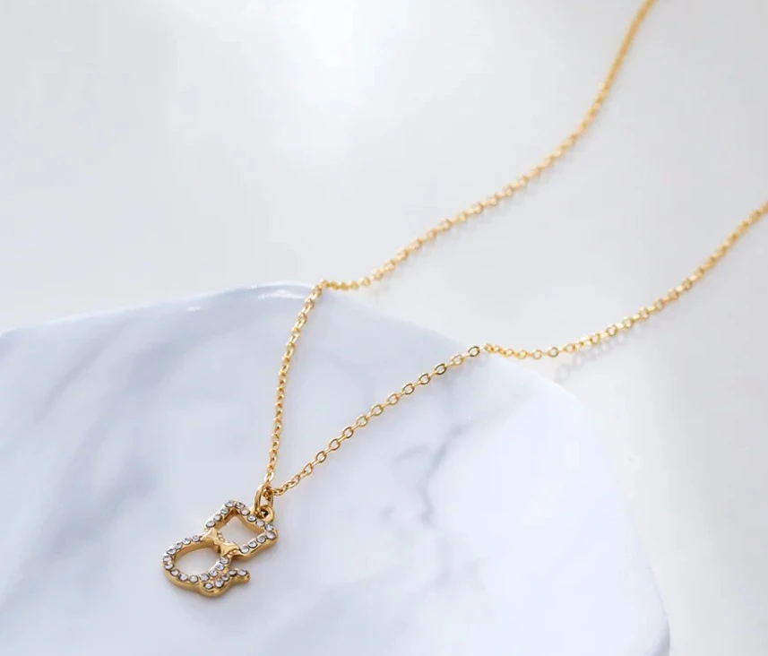 Collier chaine dor Chat Strass
