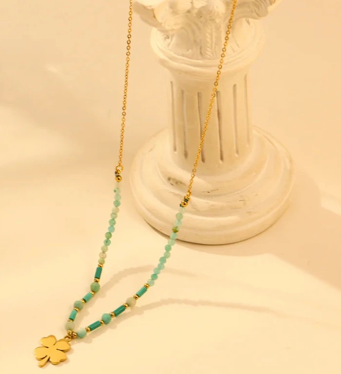 Chaine dorée Amazonite &Trèfle
