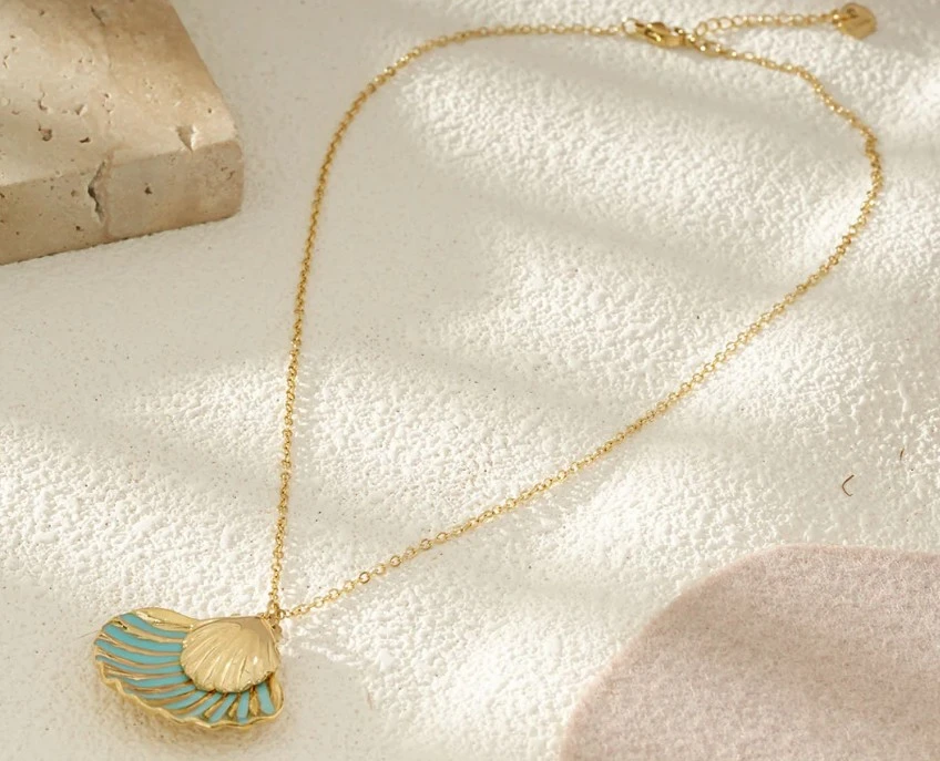 Chaine Coquillage Emaillé Bleu