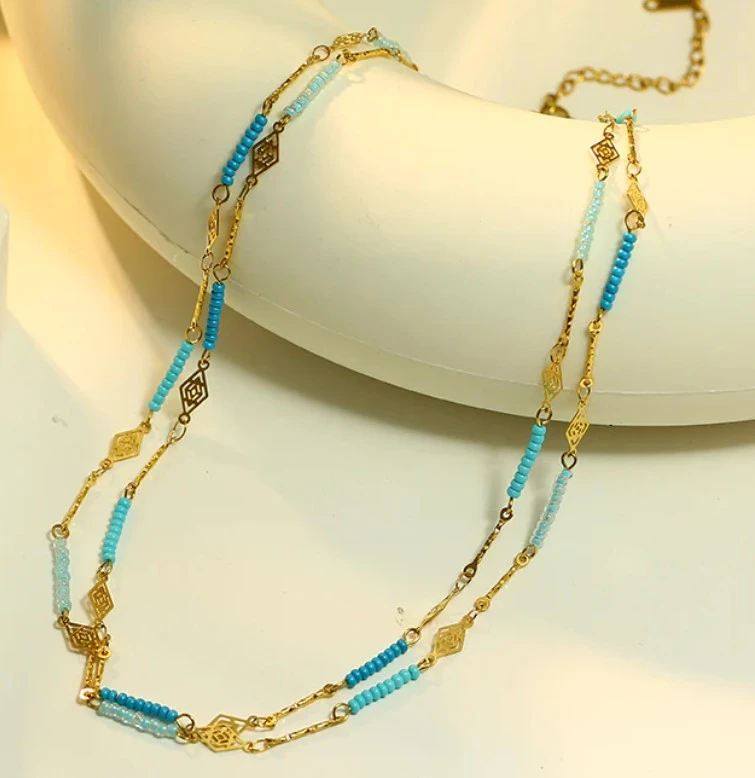 Double chaine dorée & bleu