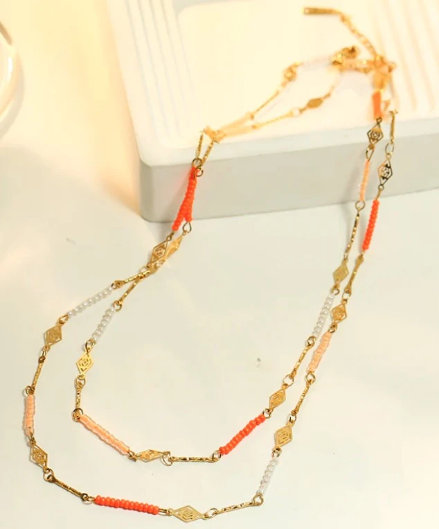 Double chaine dorée & orange