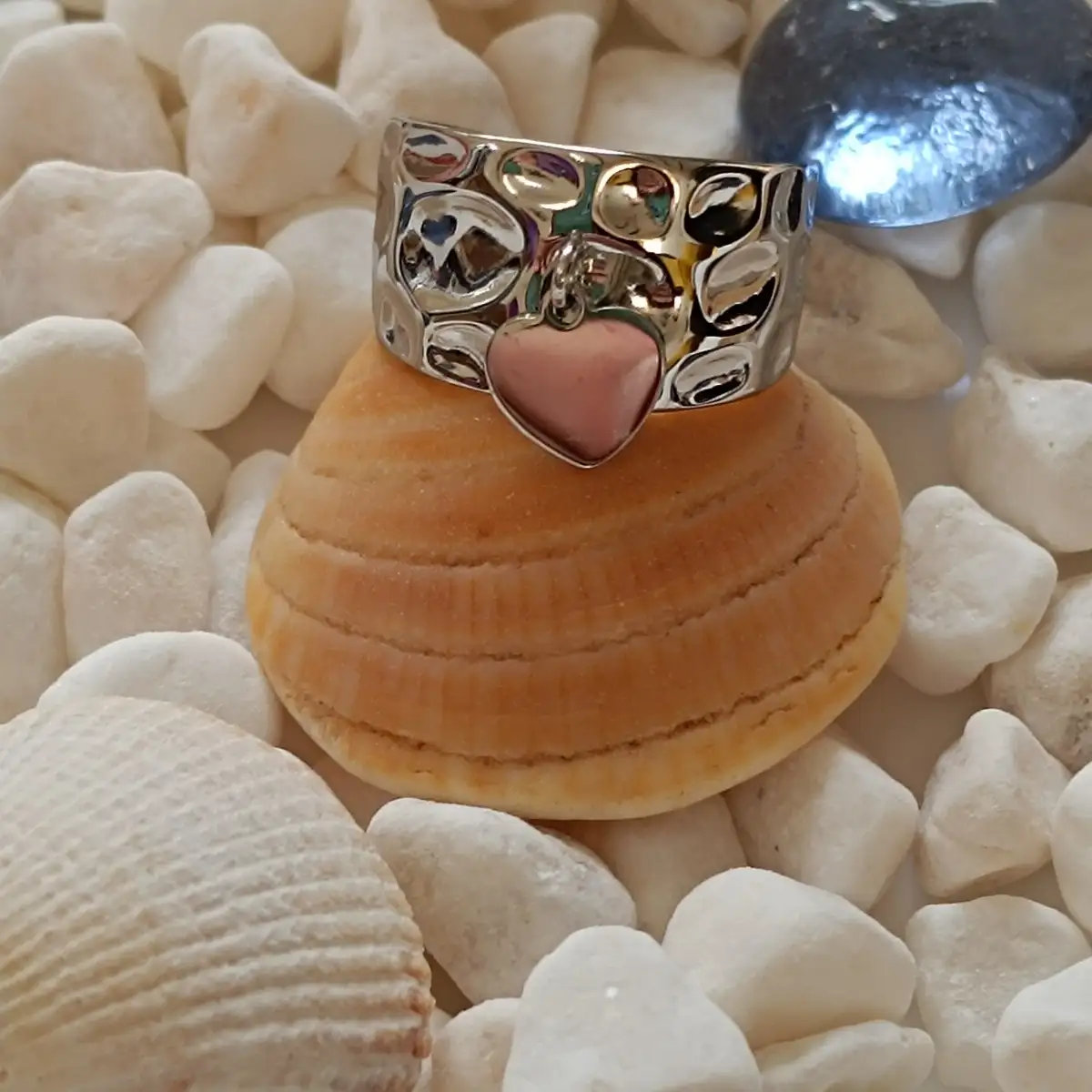 Bague Argentée Martelée & Cœur