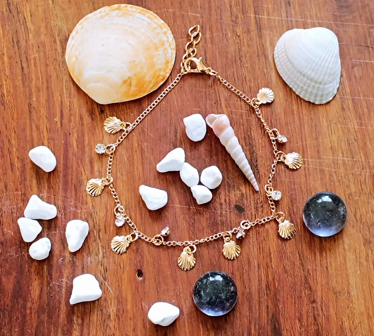 Bracelet Cheville coquillages et brillants